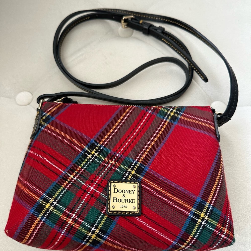 Dooney & Bourke Red and Green Plaid Crossbody Bag
